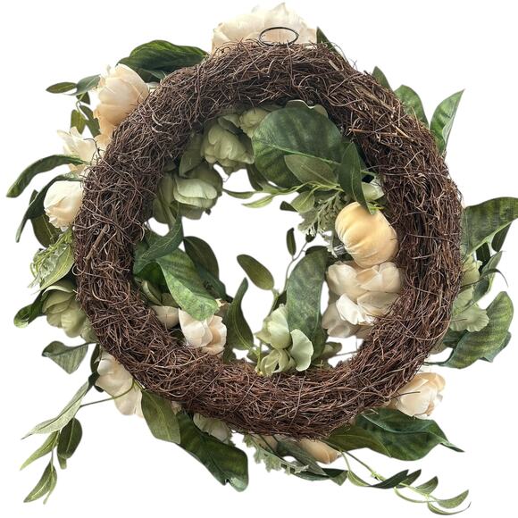 Fall Harvest Velvet Pumpkins Wreath 22"D - Picture 2 of 4